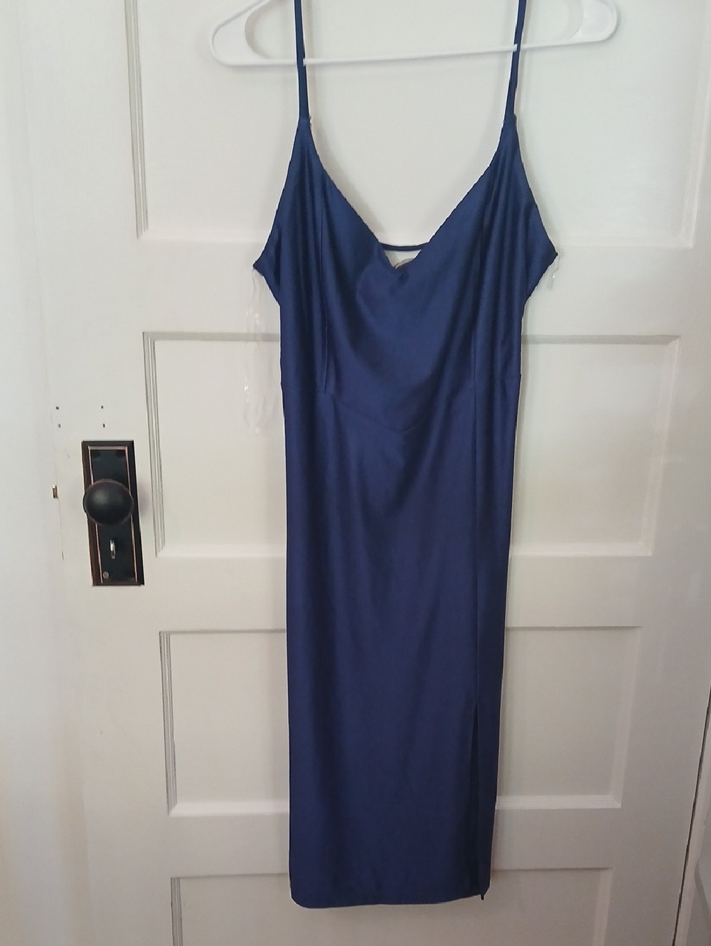 Navy Blue Slip Midi Dress with Spaghetti Straps